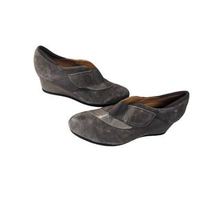 Earthies women's Bondy Gray Wedge Shoes Size 10B Leather Suede Comfort Career